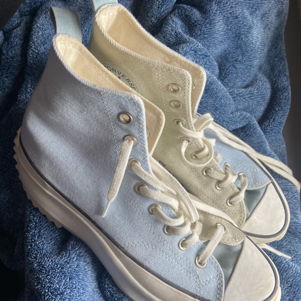 Brand new only worn once - Converse all star high tops / blue and green